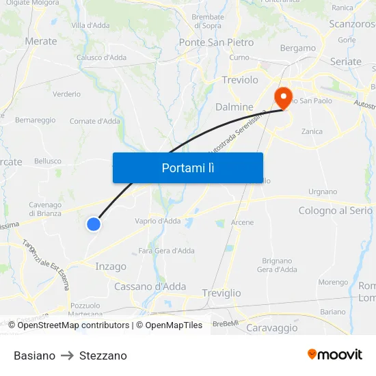 Basiano to Stezzano map