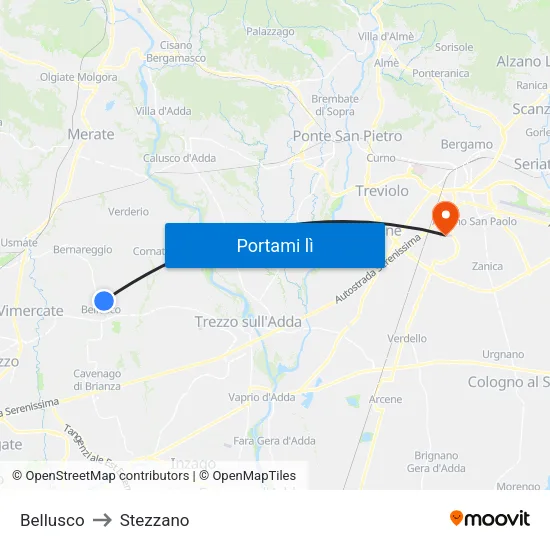 Bellusco to Stezzano map