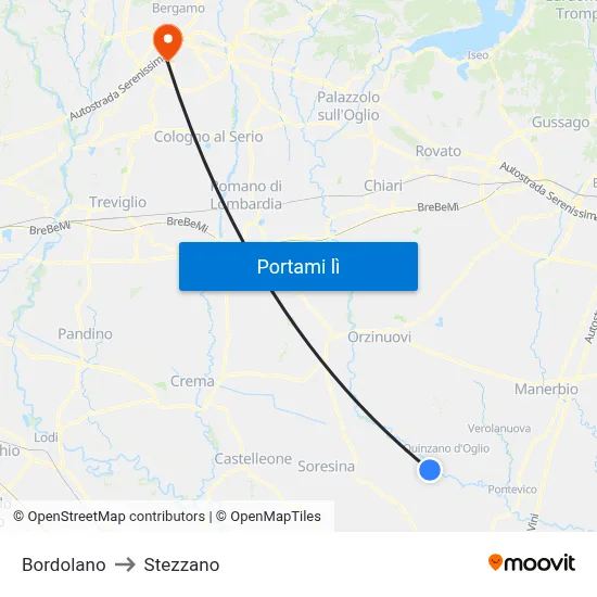 Bordolano to Stezzano map