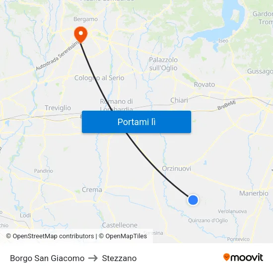 Borgo San Giacomo to Stezzano map