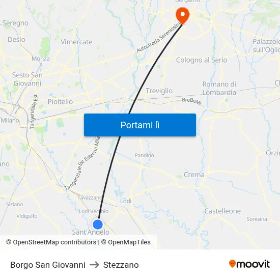Borgo San Giovanni to Stezzano map