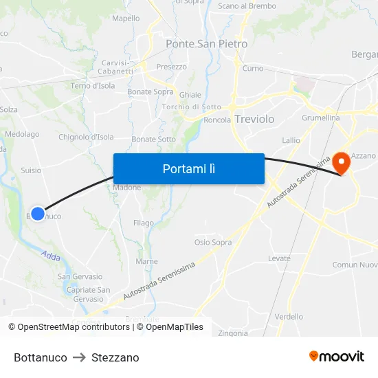 Bottanuco to Stezzano map