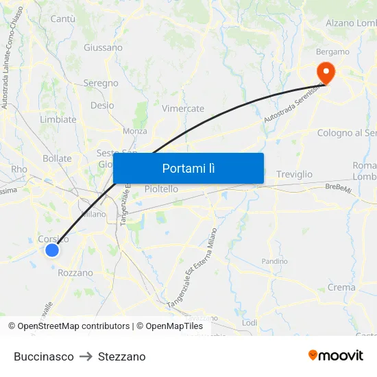 Buccinasco to Stezzano map