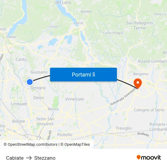 Cabiate to Stezzano map