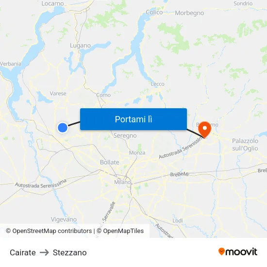 Cairate to Stezzano map