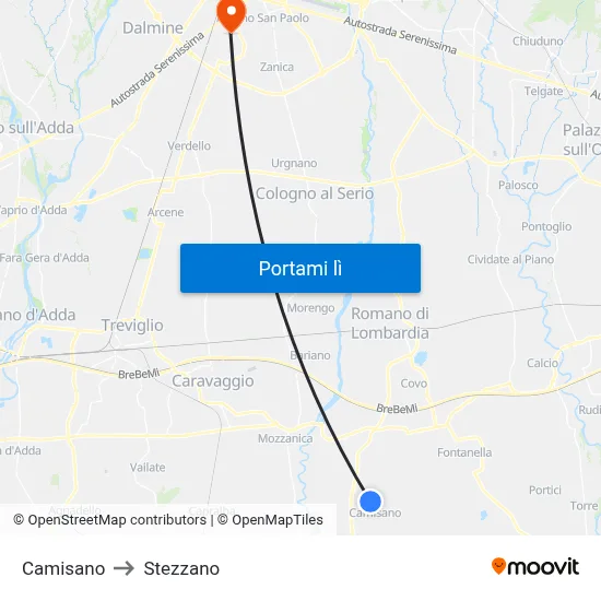 Camisano to Stezzano map