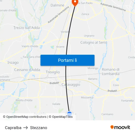 Capralba to Stezzano map