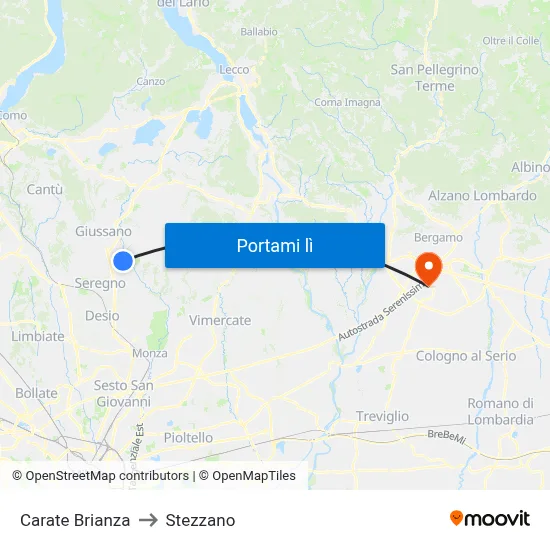 Carate Brianza to Stezzano map