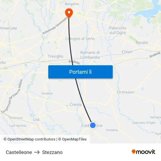Castelleone to Stezzano map