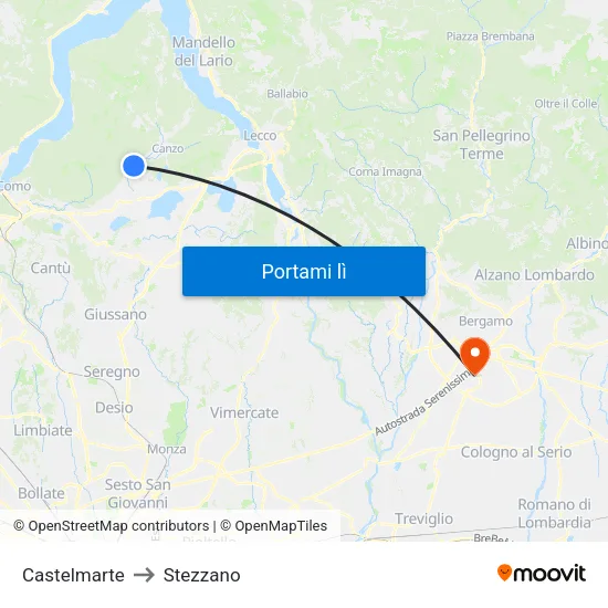 Castelmarte to Stezzano map