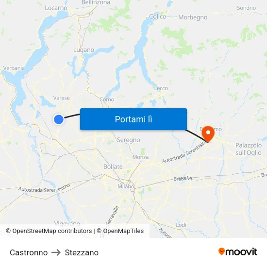 Castronno to Stezzano map
