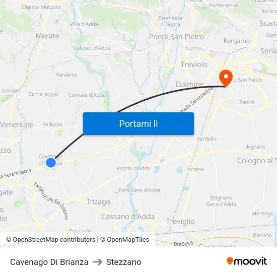 Cavenago Di Brianza to Stezzano map