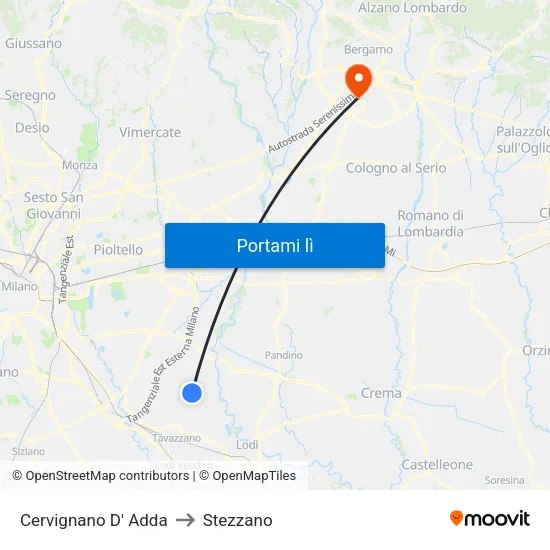 Cervignano D' Adda to Stezzano map