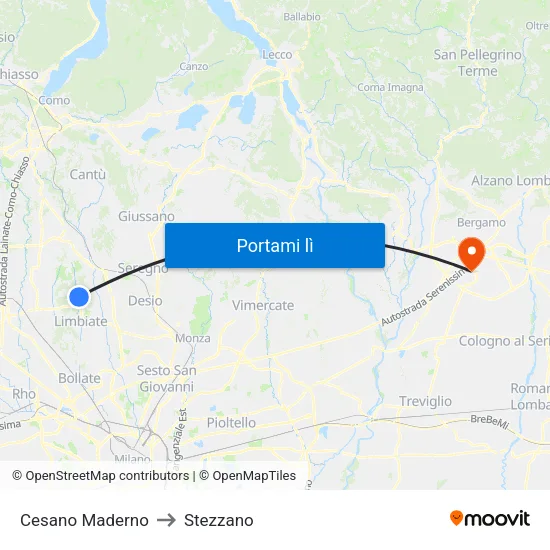 Cesano Maderno to Stezzano map
