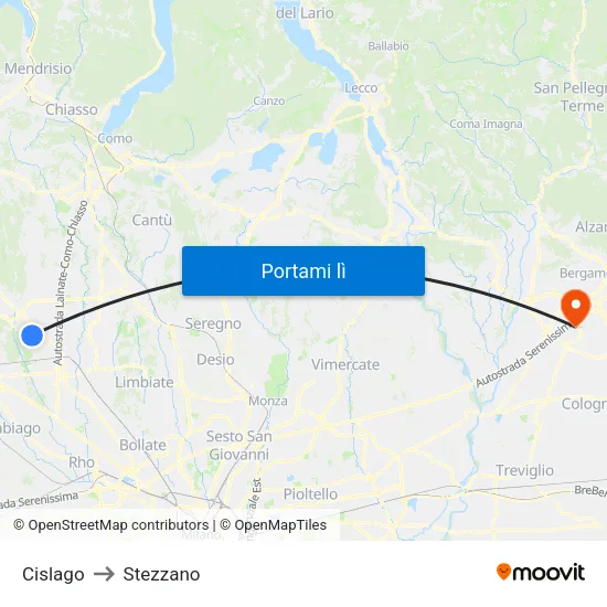 Cislago to Stezzano map
