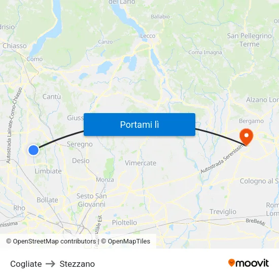 Cogliate to Stezzano map
