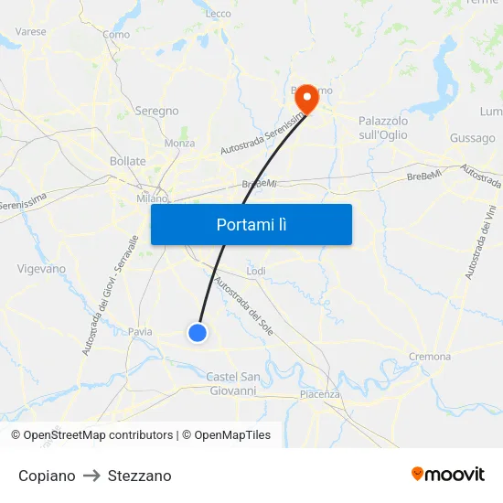 Copiano to Stezzano map