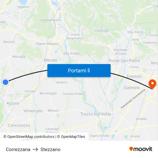 Correzzana to Stezzano map