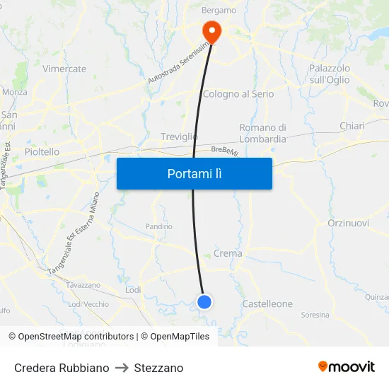 Credera Rubbiano to Stezzano map