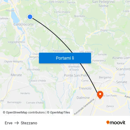 Erve to Stezzano map