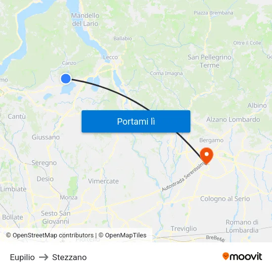 Eupilio to Stezzano map