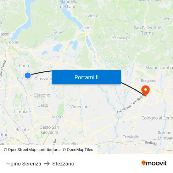 Figino Serenza to Stezzano map