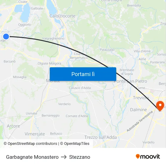 Garbagnate Monastero to Stezzano map