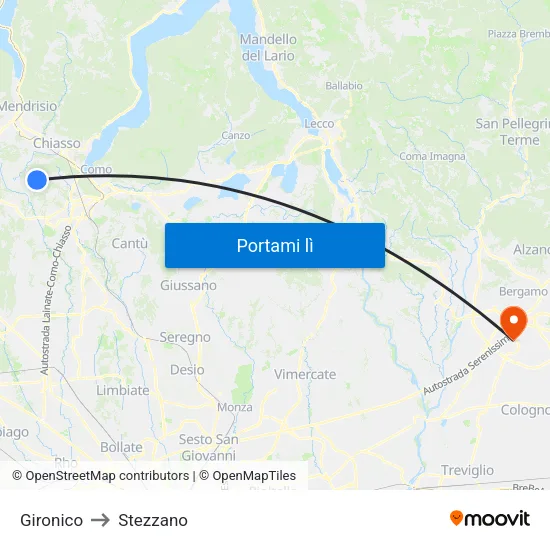 Gironico to Stezzano map