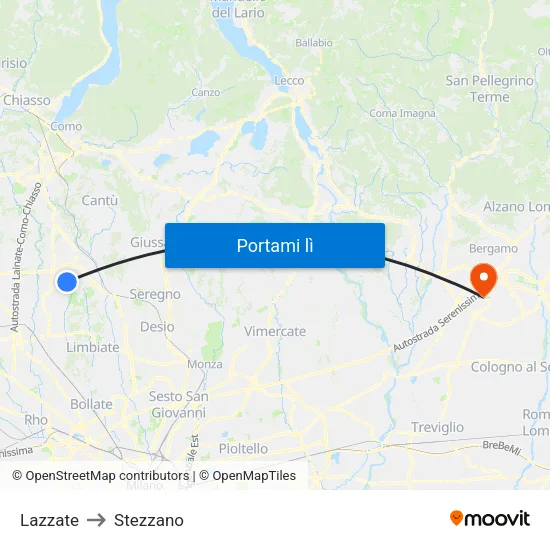 Lazzate to Stezzano map