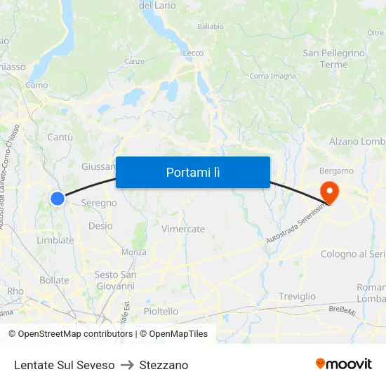 Lentate Sul Seveso to Stezzano map