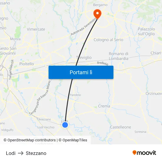 Lodi to Stezzano map