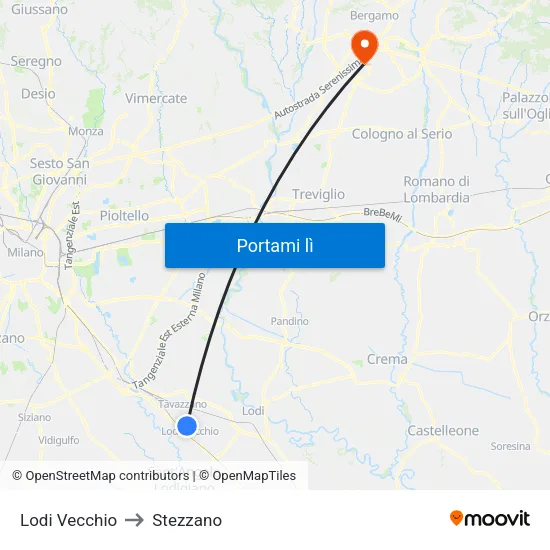 Lodi Vecchio to Stezzano map