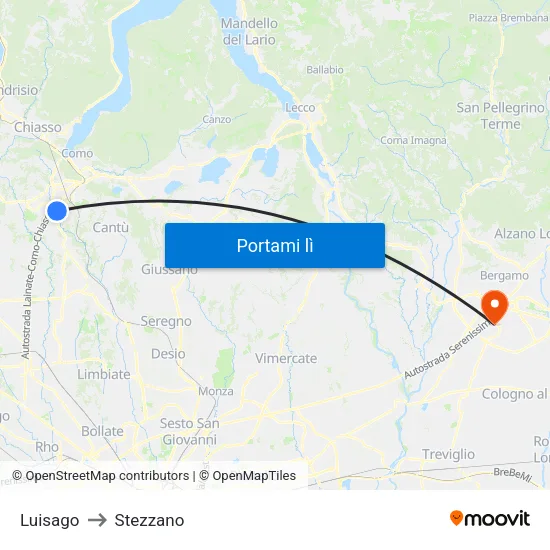Luisago to Stezzano map