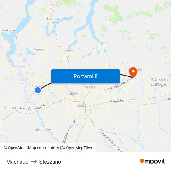 Magnago to Stezzano map
