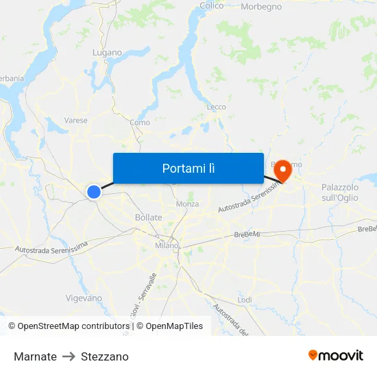 Marnate to Stezzano map