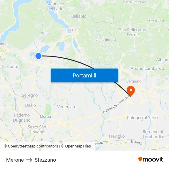 Merone to Stezzano map