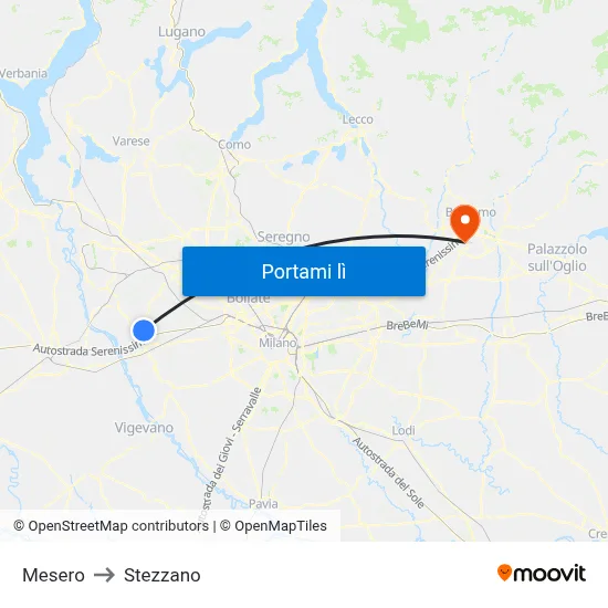 Mesero to Stezzano map