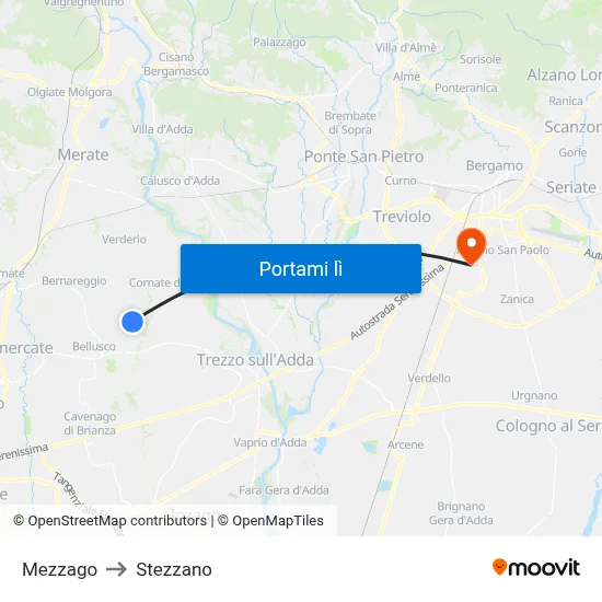 Mezzago to Stezzano map