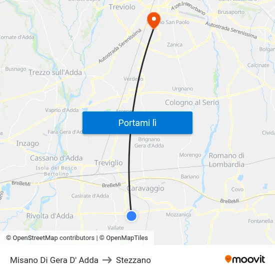 Misano Di Gera D' Adda to Stezzano map