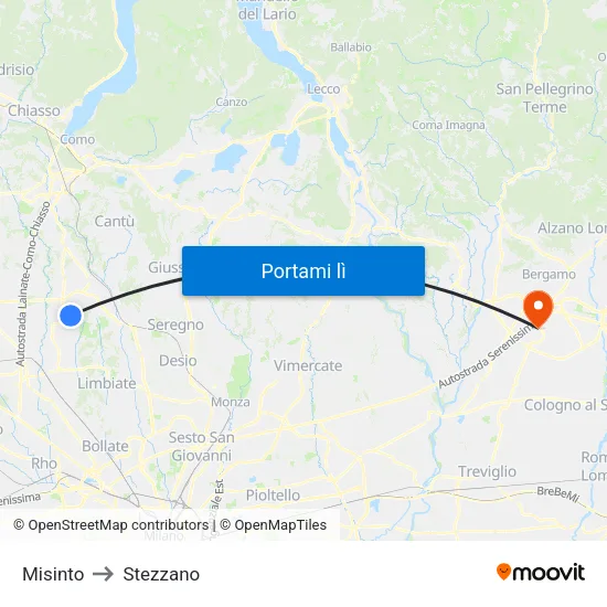 Misinto to Stezzano map