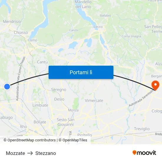 Mozzate to Stezzano map