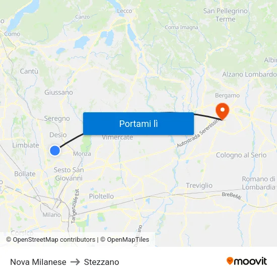 Nova Milanese to Stezzano map