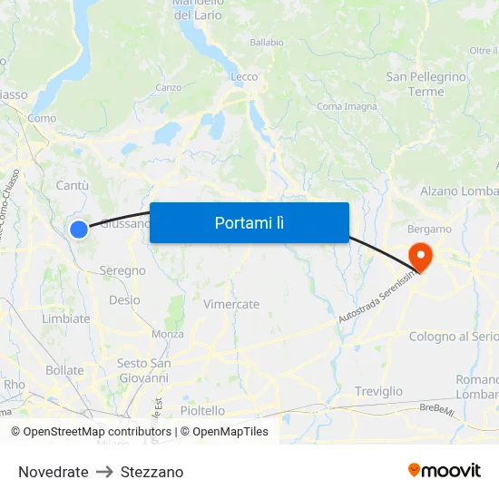 Novedrate to Stezzano map
