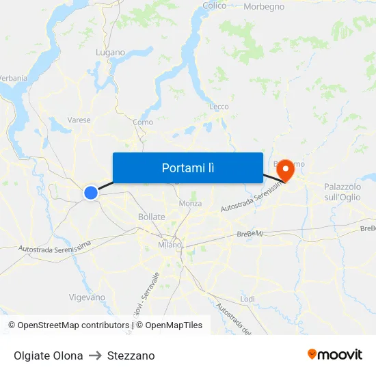 Olgiate Olona to Stezzano map