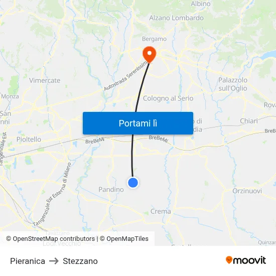Pieranica to Stezzano map