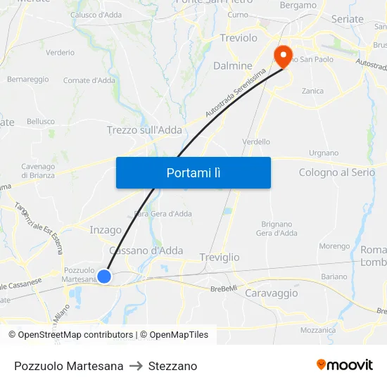 Pozzuolo Martesana to Stezzano map