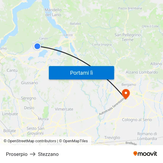 Proserpio to Stezzano map