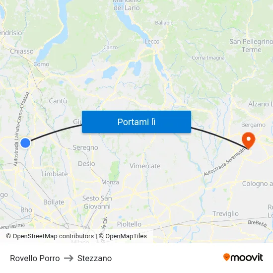 Rovello Porro to Stezzano map