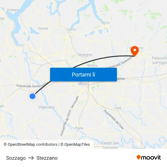 Sozzago to Stezzano map