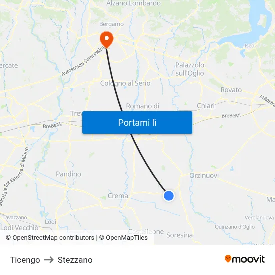 Ticengo to Stezzano map